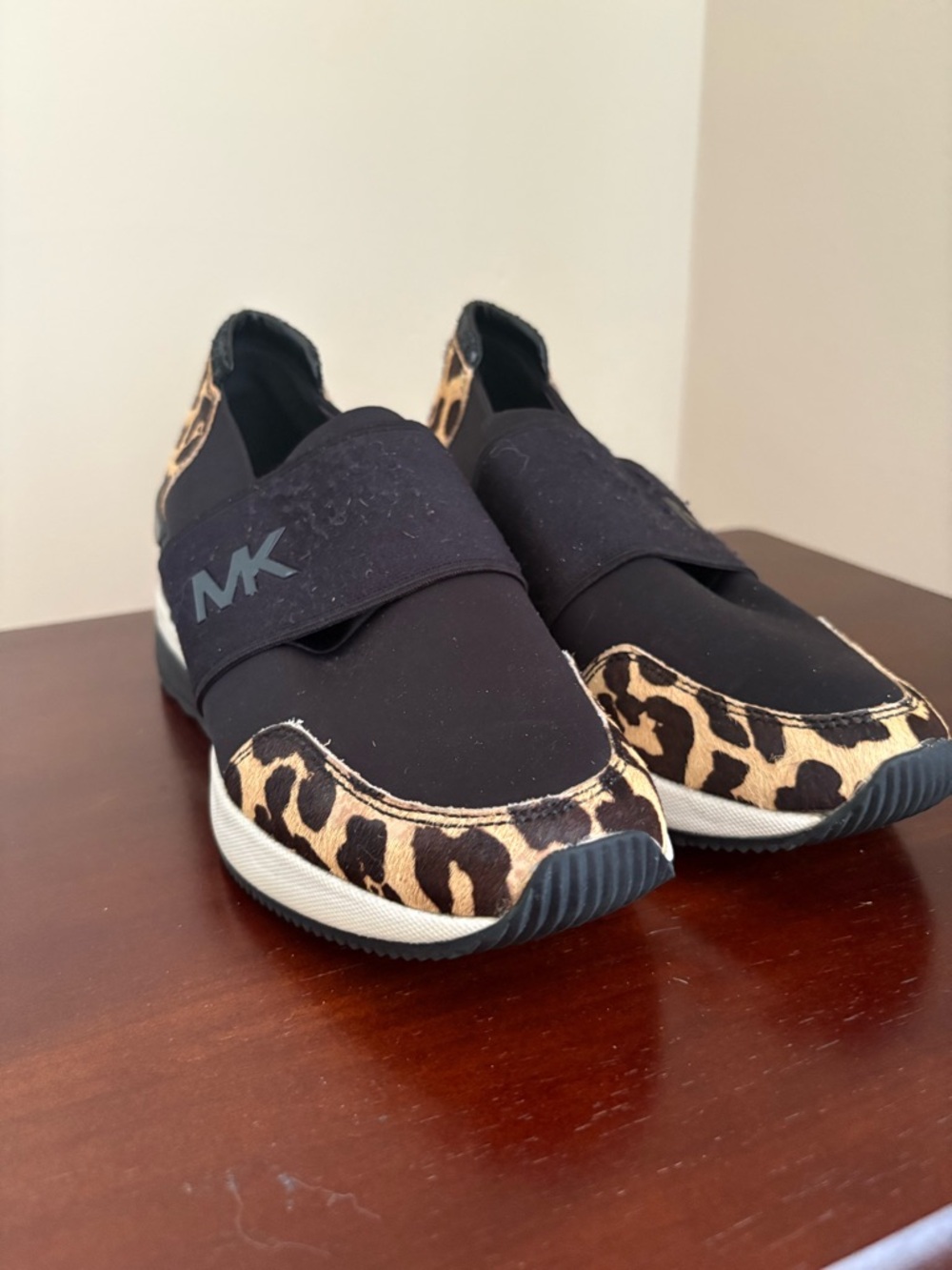Michael Kors Black Slip-On Sneakers with Leopard Accents